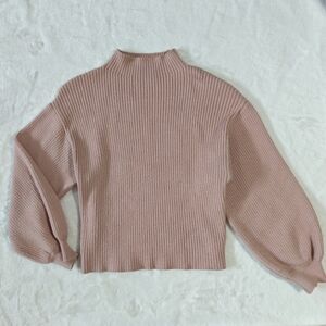 Catherine Malandrino Small Pink Rib Knit High Neck Sweater Balloon Puff‎ Sleeve